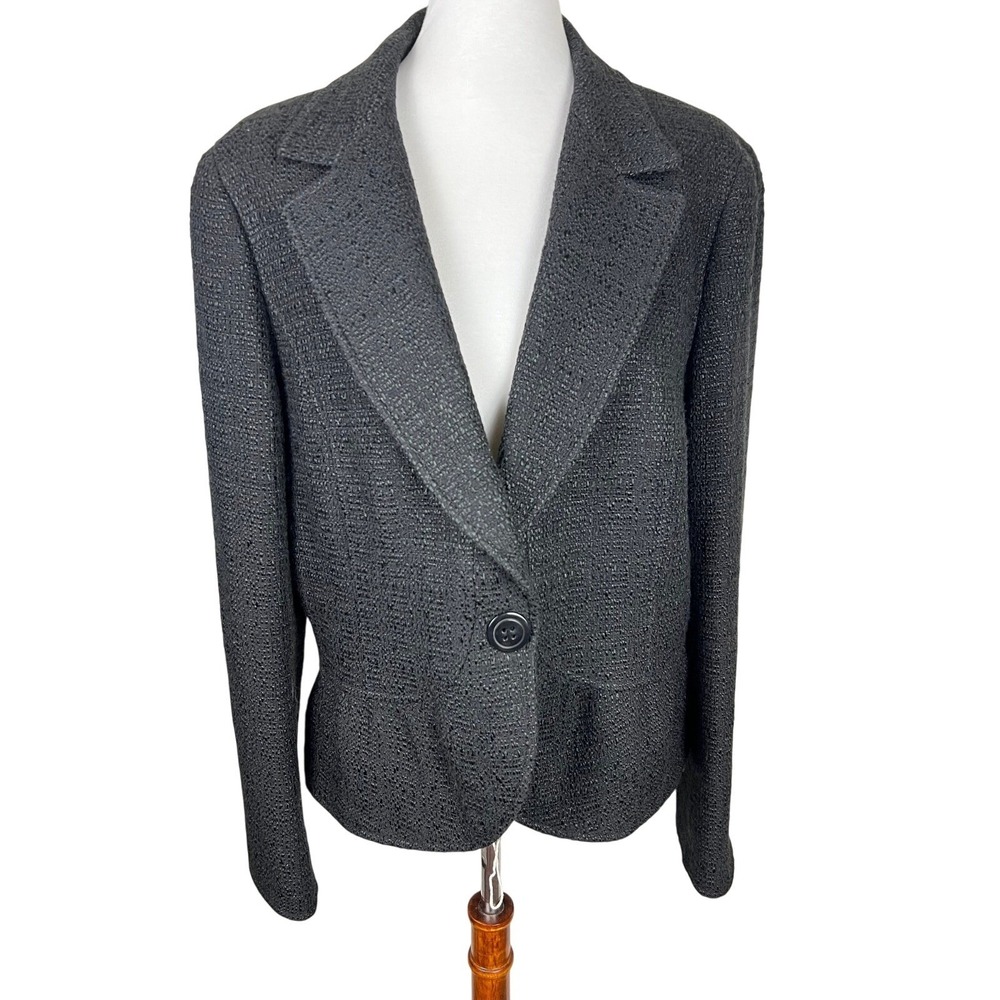 Lafayette 148 Black Virgin Wool Boucle Peplum Blazer Jacket Size 16